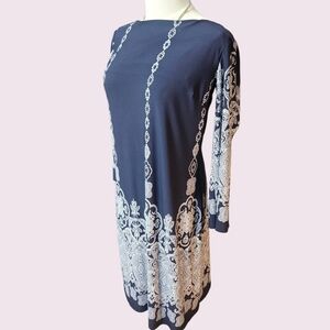 Enfocus Studio Navy and White Long Sleeve Dress